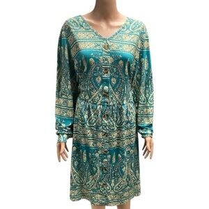 Fantaslook - NWT - Teal Paisley Long Sleeve Midi Dress